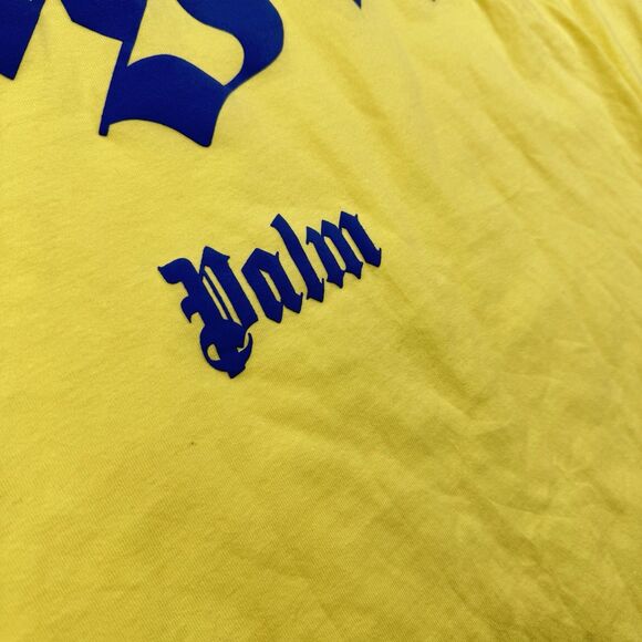 Palm Angels Logo Graphic T-Shirt Mens L Yellow Crewneck Luxury Street Made Italy - Picture 10 of 11